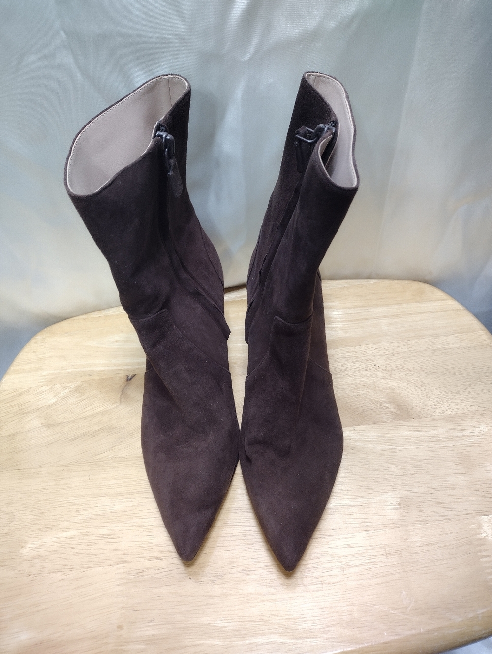 Stuart Weitzman Brown Suede Ankle Booties Block Heel Zip Women's US 7.5